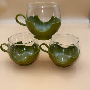 Pyrex Roly Poly Glasses Avocado Green Set of 3 MCM Retro
